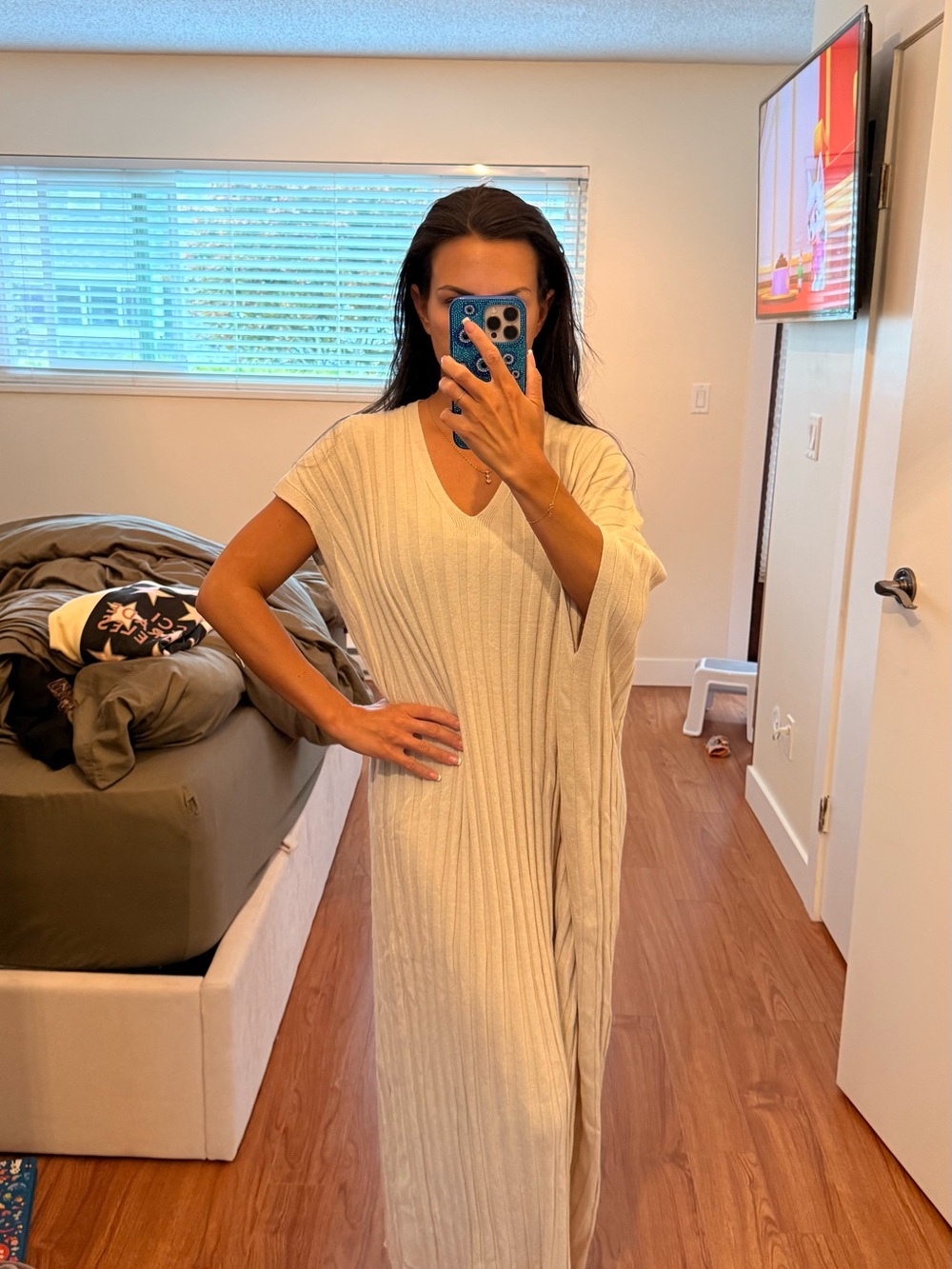 Zara Cream Ribbed V-Neck Maxi Dress